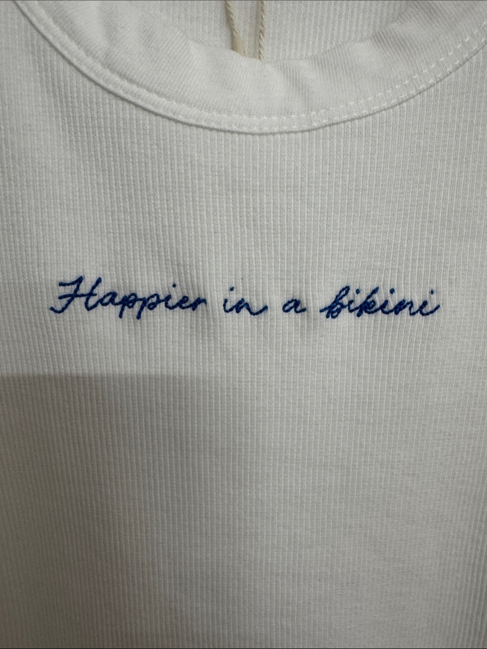 l*space White Ribbed Tank with Blue Script - Picture 2 of 2